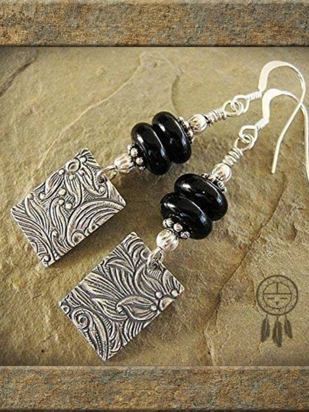 Sterling Silver Black Onyx Earrings Floral Dangles